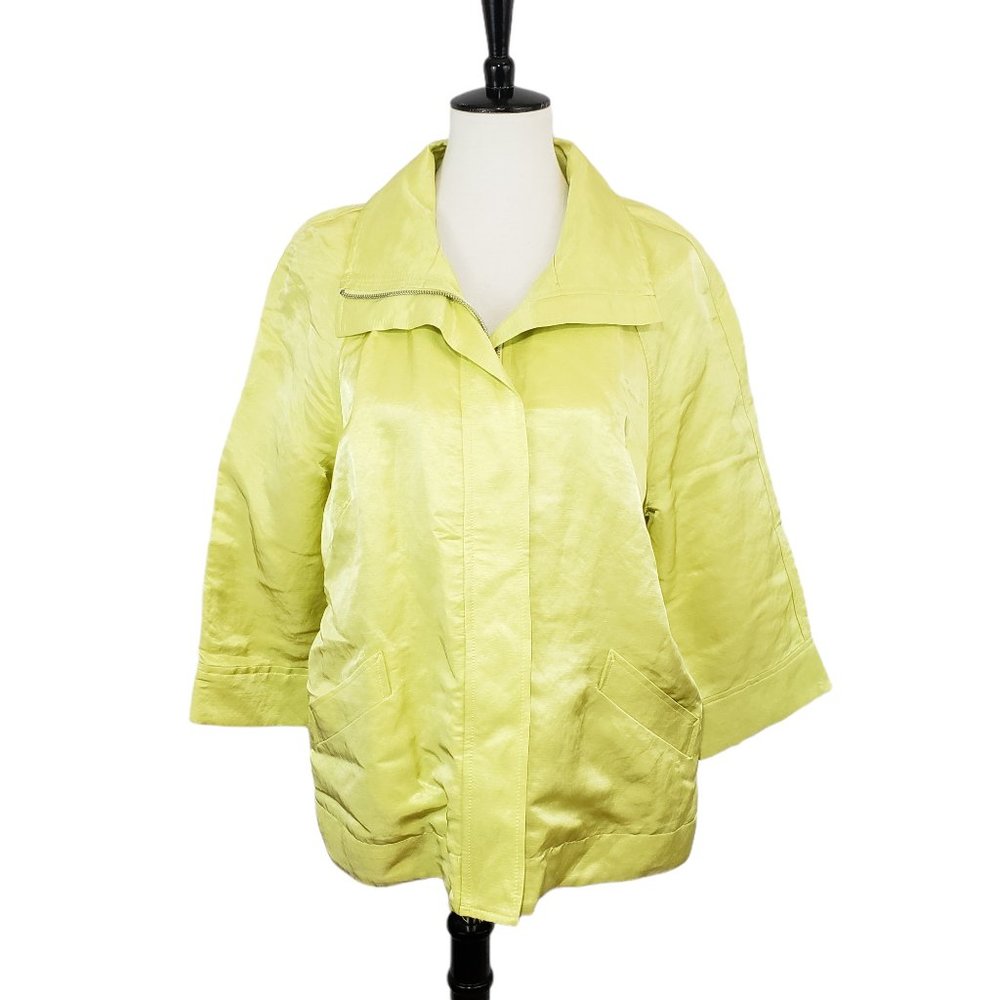 ♦️5/$20 Charter Club Pale Yellow Linen Blend Zip-Up Jacket